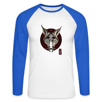 Mystischer Kojote - Unisex Baseballshirt langarm - Weiß/Royalblau - Vorne - Nik (191cm)