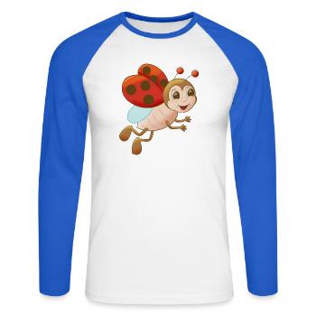 niedlicher Comic Marienkäfer - Unisex Baseballshirt langarm - Weiß/Royalblau - Vorne - Nik (191cm)
