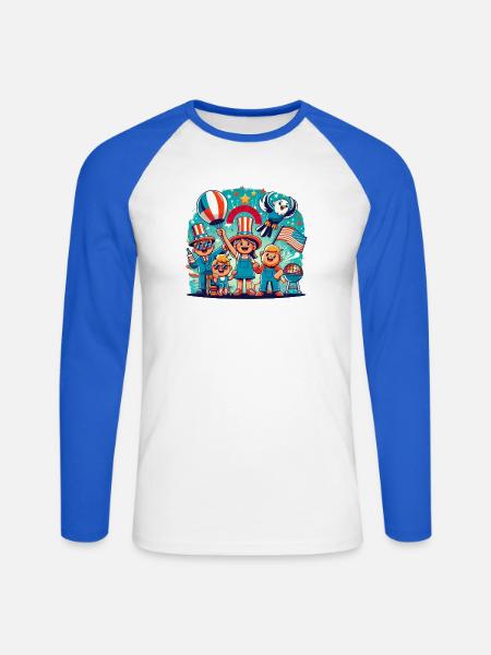 Individueller 4th Juli Feierdesign - Unisex Baseballshirt langarm - Weiß/Royalblau