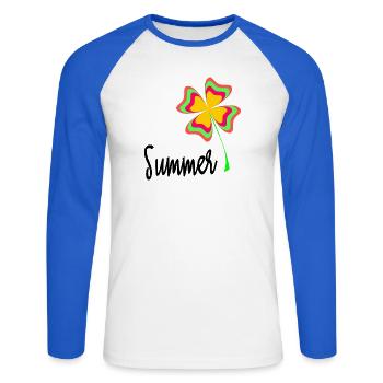 HOLIDAY. HAPPY HOLIDAYS. MISTRESS. MASTER. TEACHER - Unisex Long Sleeve Baseball T-Shirt - white/royal blue - Front - Nik (191cm)