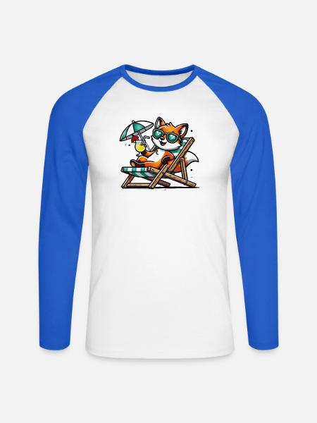Fuchs am Strand - Unisex Baseballshirt langarm - Weiß/Royalblau
