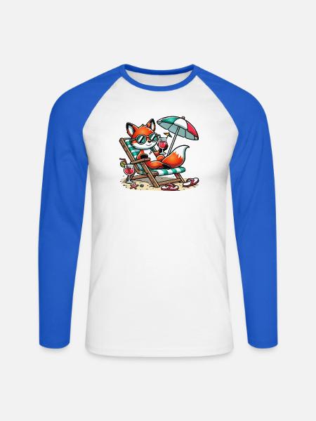 Fuchs am Strand - Unisex Baseballshirt langarm - Weiß/Royalblau