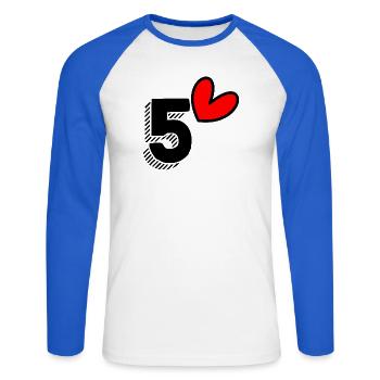 5. 5 ANS. 5e ANNIVERSAIRE. ANNIVERSAIRE 5 ANS - T-shirt baseball manches longues Homme - blanc/bleu royal - Devant - Nik (191cm)