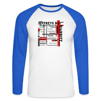 Map of Waikiki and Fuerteventura Beaches - Unisex Long Sleeve Baseball T-Shirt - white/royal blue - Front - Nik (191cm)
