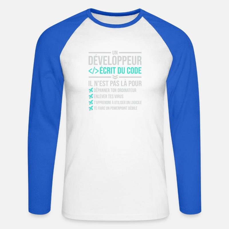 Developer Writing Code - Unisex Long Sleeve Baseball T-Shirt - white/royal blue