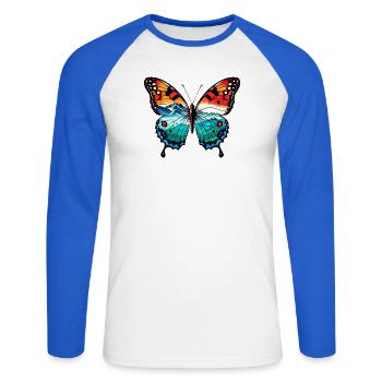 Butterfly - Unisex Long Sleeve Baseball T-Shirt - white/royal blue - Front - Nik (191cm)