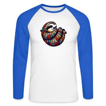 Paresse - T-shirt baseball manches longues Homme - blanc/bleu royal - Devant - Nik (191cm)