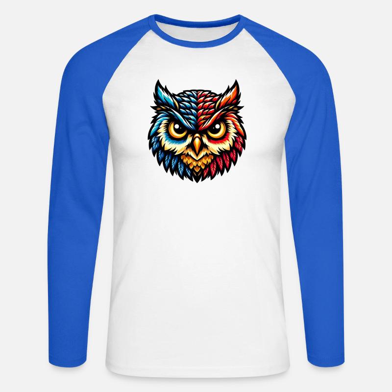 Eule - Unisex Baseballshirt langarm - Weiß/Royalblau