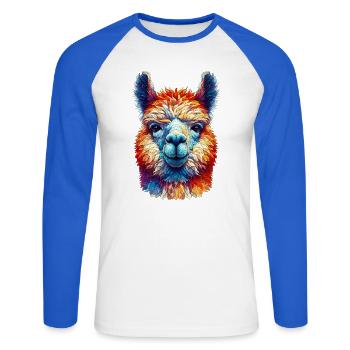 Alpaka - Unisex Baseballshirt langarm - Weiß/Royalblau - Vorne - Nik (191cm)
