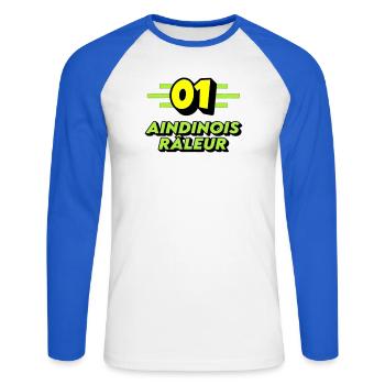 Aindinois râleur - T-shirt baseball manches longues Homme - blanc/bleu royal - Devant - Nik (191cm)