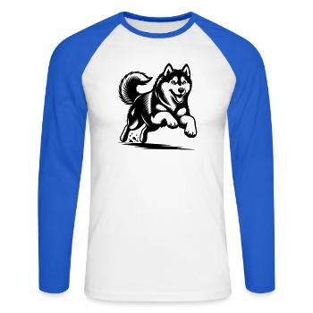 Husky sibérien - T-shirt baseball manches longues Homme - blanc/bleu royal - Devant - Nik (191cm)