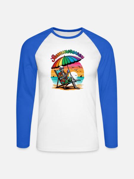 Summerween Skeleton: Chillen im Sommer - Unisex Baseballshirt langarm - Weiß/Royalblau