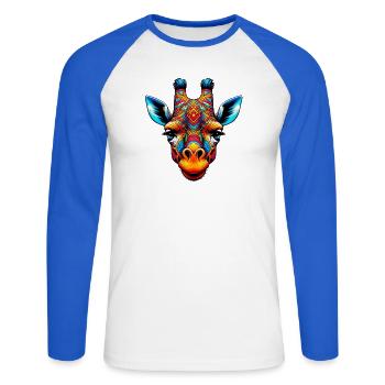 Girafe - T-shirt baseball manches longues Homme - blanc/bleu royal - Devant - Nik (191cm)