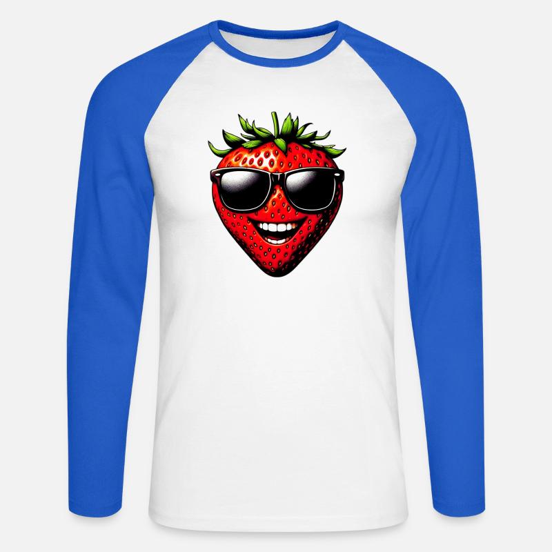 Erdbeere mit Sonnenbrille - Unisex Baseballshirt langarm - Weiß/Royalblau