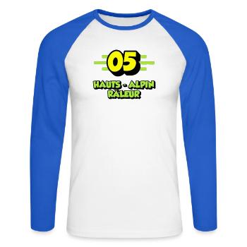 High Alpine Complainer - Unisex Long Sleeve Baseball T-Shirt - white/royal blue - Front - Nik (191cm)