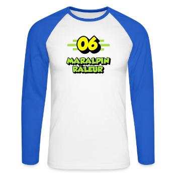 Complaining Maralpin - Unisex Long Sleeve Baseball T-Shirt - white/royal blue - Front - Nik (191cm)