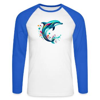 Delfin - Unisex Baseballshirt langarm - Weiß/Royalblau - Vorne - Nik (191cm)