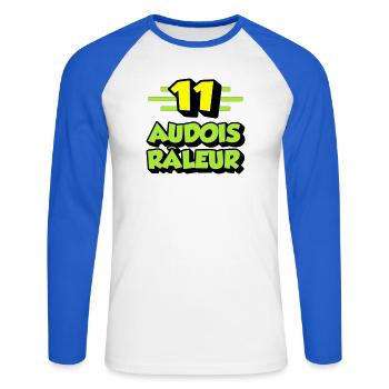 Audois râleur - T-shirt baseball manches longues Homme - blanc/bleu royal - Devant - Nik (191cm)