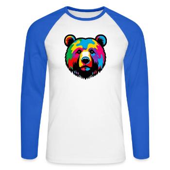 Ours - T-shirt baseball manches longues Homme - blanc/bleu royal - Devant - Nik (191cm)
