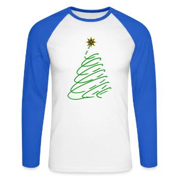 Spirale d’arbre de Noël avec étoile - T-shirt baseball manches longues Homme - blanc/bleu royal - Devant - Nik (191cm)