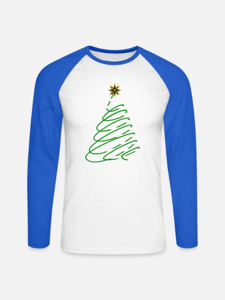 Christmas Tree Spiral with Star - Unisex Long Sleeve Baseball T-Shirt - white/royal blue