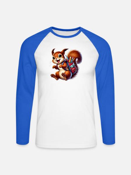 Schulstart mit Spaß:Eichhörnchen für Schulanfänger - Unisex Baseballshirt langarm - Weiß/Royalblau