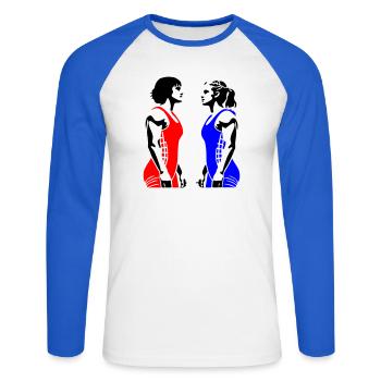 Lutte féminine - T-shirt baseball manches longues Homme - blanc/bleu royal - Devant - Nik (191cm)