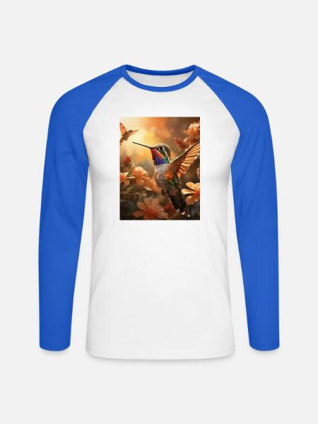 Kolibri im Flug - Unisex Baseballshirt langarm - Weiß/Royalblau