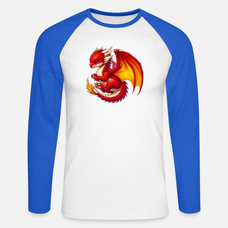 Drache - Unisex Baseballshirt langarm - Weiß/Royalblau