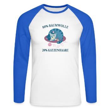 Katzen Katzenhaare Katzenliebhaber - Unisex Baseballshirt langarm - Weiß/Royalblau - Vorne - Nik (191cm)