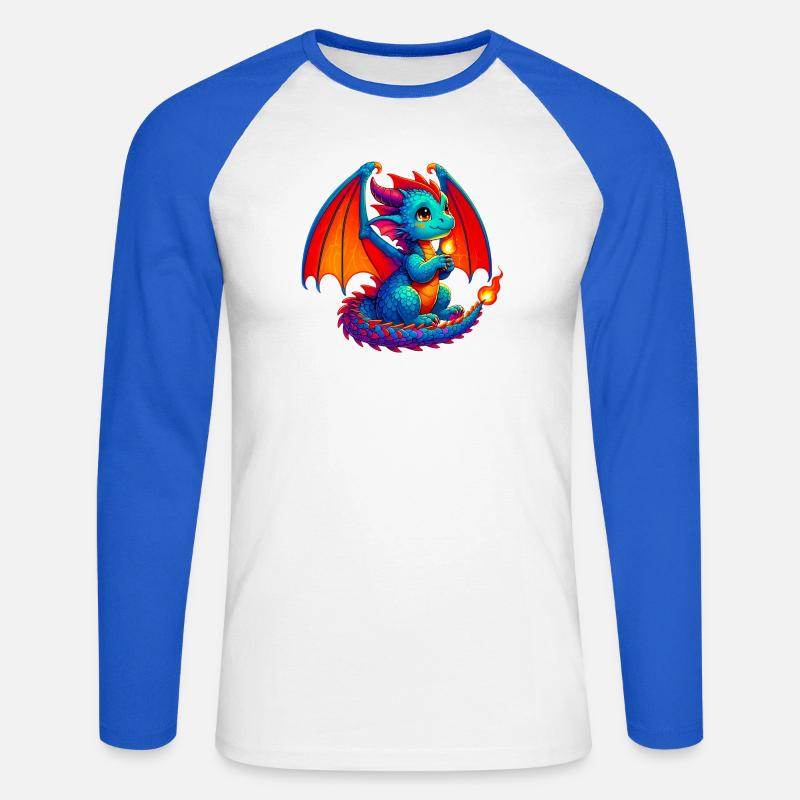 Drache - Unisex Baseballshirt langarm - Weiß/Royalblau