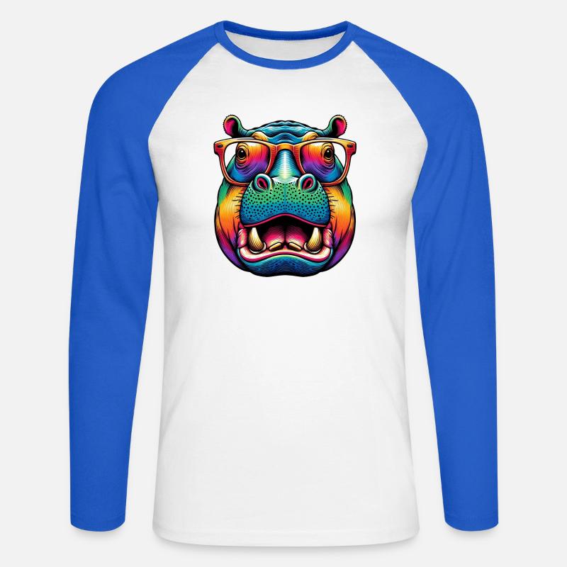 Nilpferd mit Brille - Unisex Baseballshirt langarm - Weiß/Royalblau