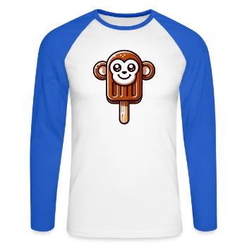 Une glace en forme de singe souriant - T-shirt baseball manches longues Homme - blanc/bleu royal - Devant - Nik (191cm)