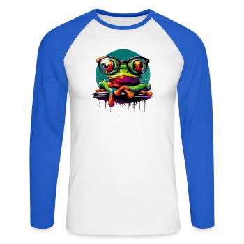 Grenouille - T-shirt baseball manches longues Homme - blanc/bleu royal - Devant - Nik (191cm)