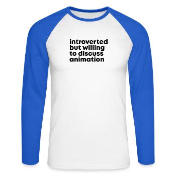 Animation - Unisex Long Sleeve Baseball T-Shirt - white/royal blue - Front - Nik (191cm)