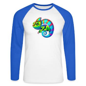 Caméléon - T-shirt baseball manches longues Homme - blanc/bleu royal - Devant - Nik (191cm)
