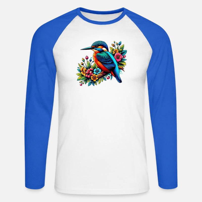 Eisvogel - Unisex Baseballshirt langarm - Weiß/Royalblau