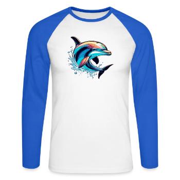 Dauphin - T-shirt baseball manches longues Homme - blanc/bleu royal - Devant - Nik (191cm)