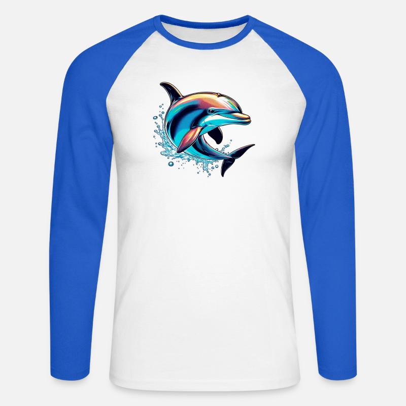 Delfin - Unisex Baseballshirt langarm - Weiß/Royalblau