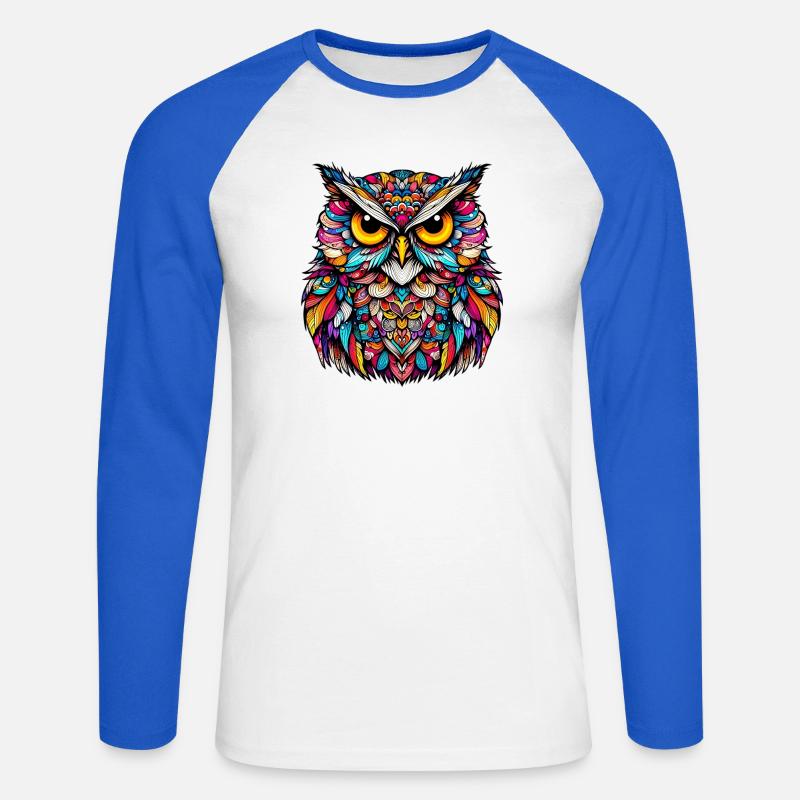 Eule - Unisex Baseballshirt langarm - Weiß/Royalblau