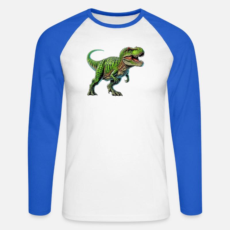 Dinosaurier - Unisex Baseballshirt langarm - Weiß/Royalblau