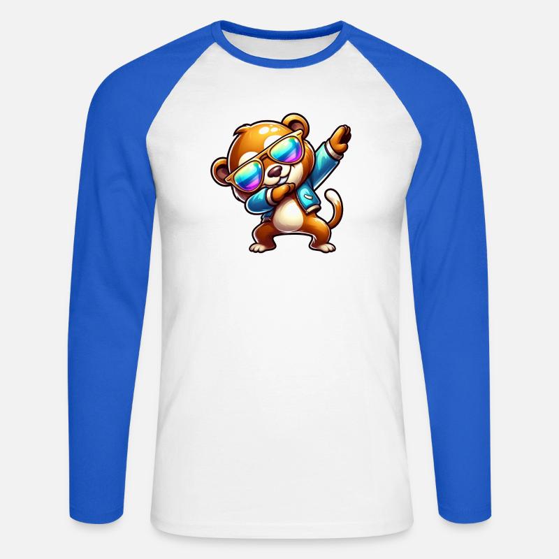 Cool Bear Dabbing Sunglasses Rainbow - Unisex Long Sleeve Baseball T-Shirt - white/royal blue