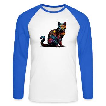 Chat - T-shirt baseball manches longues Homme - blanc/bleu royal - Devant - Nik (191cm)