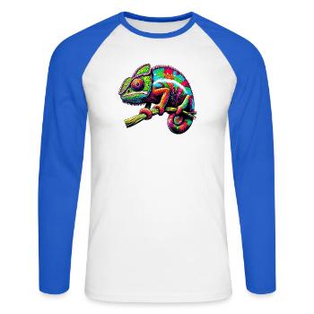 Caméléon - T-shirt baseball manches longues Homme - blanc/bleu royal - Devant - Nik (191cm)