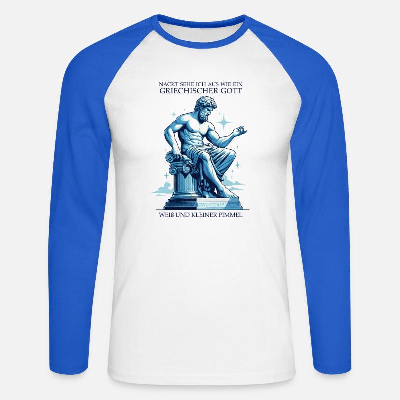 Dio greco con un piccolo cazzo - Maglia da baseball a manica lunga da uomo - bianco/blu royal
