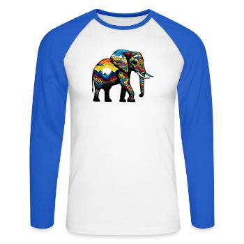 Éléphant - T-shirt baseball manches longues Homme - blanc/bleu royal - Devant - Nik (191cm)