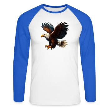 Adler - Unisex Baseballshirt langarm - Weiß/Royalblau - Vorne - Nik (191cm)