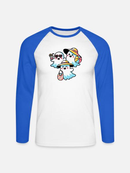 Sweet ghosts on the beach - Unisex Long Sleeve Baseball T-Shirt - white/royal blue