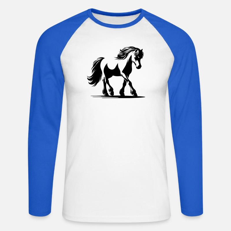Pferd Deutsches Reitpony - Unisex Baseballshirt langarm - Weiß/Royalblau