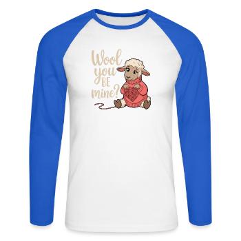 Wolliges Valentinsherz Schäfchen - Unisex Baseballshirt langarm - Weiß/Royalblau - Vorne - Nik (191cm)